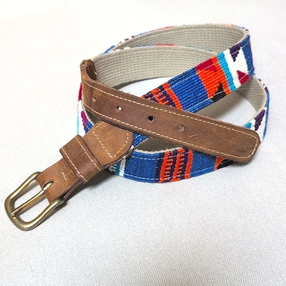 A Tail We Could Wag Cotton & Leather Artisan Men's Belt Italian Brass Buckle